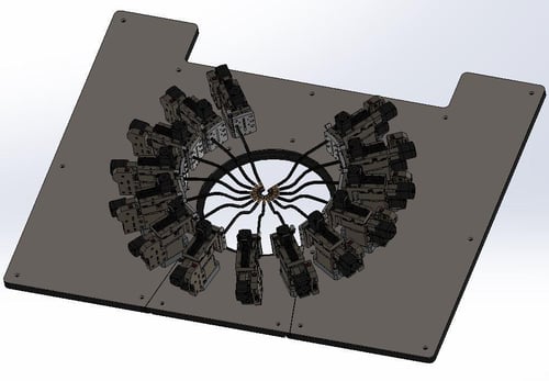 Probe Station Probes - PS4L Probe System Platen with fourteen (14) MA-9000 programmable manipulators around the platen opening.